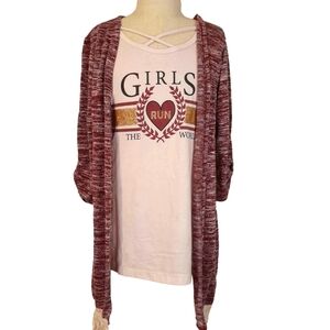 Jenna & Jessie | Sz 12 | Girls Run the World | One Piece Cardigan Shirt